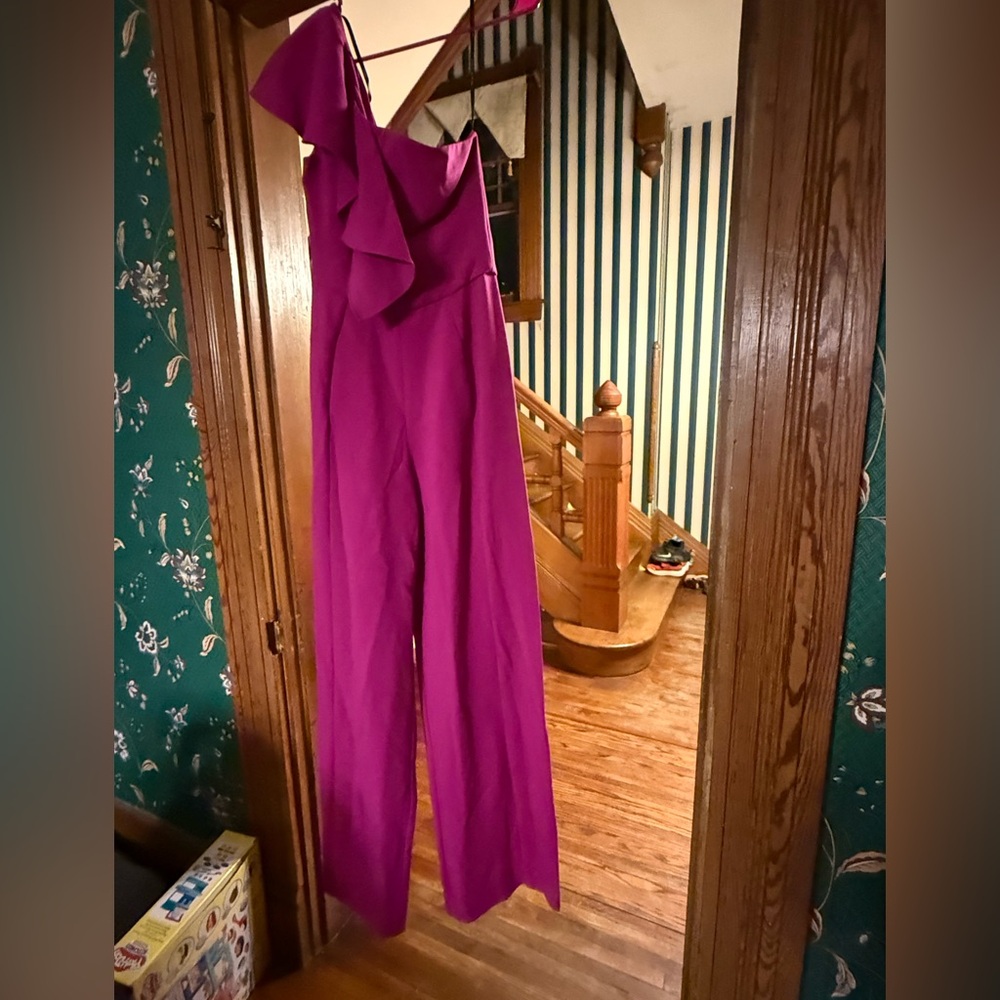 Black Halo Fuchsia Ruffle Jumpsuit